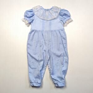 Vintage Coming Thing Jumpsuit Girls Size 18m Blue Romper Lace